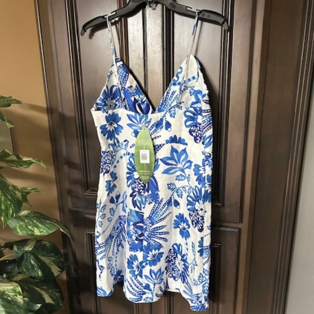 Farm Rio FloralBirds Off White 100% Linen Mini Dress with Adjustable Straps - Picture 6 of 15